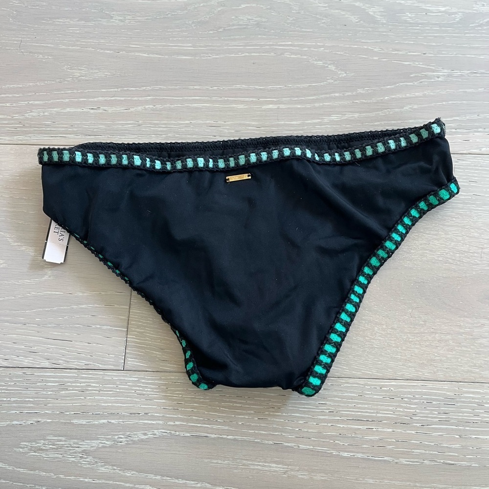 NWT Victoria's Secret bikini swim bottoms Size S black with teal aqua - Picture 2 of 3